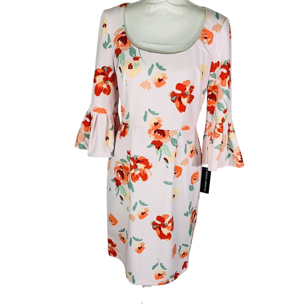 New Donna Morgan Womans Sz 6 Dress Floral Crepe Bell Sleeve NWT - Picture 2 of 7